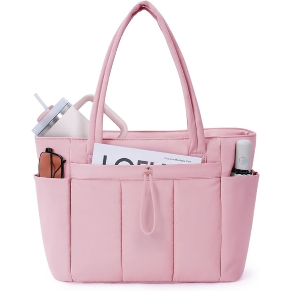GASTROPOD pink Puffer Tote Bag with Cup Holder & Laptop Compartment & Trolley Sleeve for Travel,Work,Nurse,Women