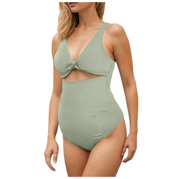 NIEWTR Womens Maternity Tankini Swimsuit One Piece V-Neck Pregnancy Bathing Suit Cut Out Swimwear(Green,M)