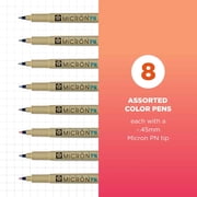 Sakura Pigma Micron Plastic Nib Pens - Archival Black & Colored Ink Pens - For Writing, Drawing, or Journaling - 0.45 mm Plastic Nibs - 8 Pack