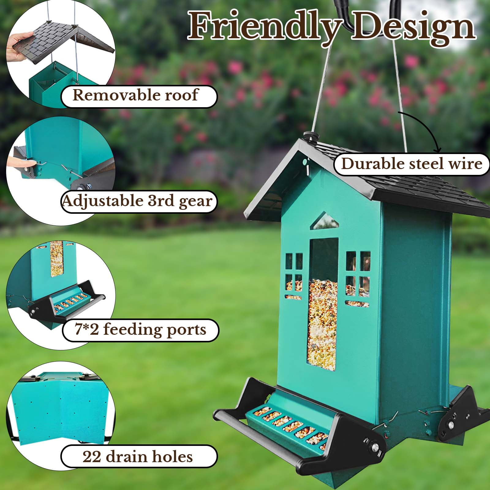 5LBS Bird Feeder Squirrel Proof, Hanging Bird Feeders for Outdoors, Large Capacity Metal Bird Seed Feeder, Weight-Activated Perches Wild Birdfeeder for Blue Jay, Cardinal, Garden