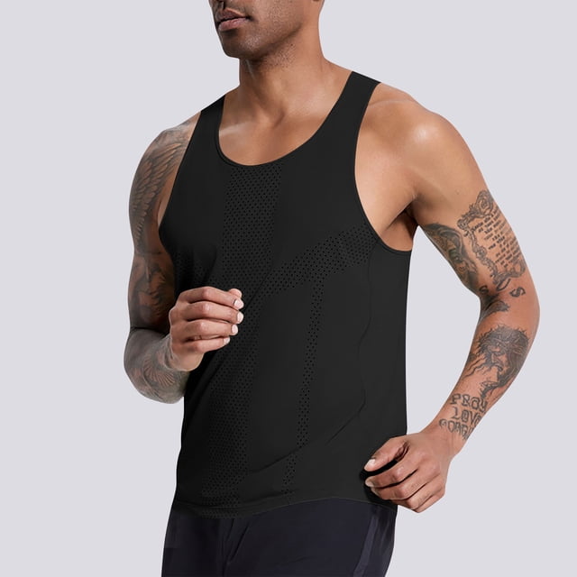 pstuiky Camiseta sin mangas para hombre, Camiseta deportiva sin mangas de malla de color liso para hombre, de moda, para fitness y secado rápido. Chaleco de hombre xxl