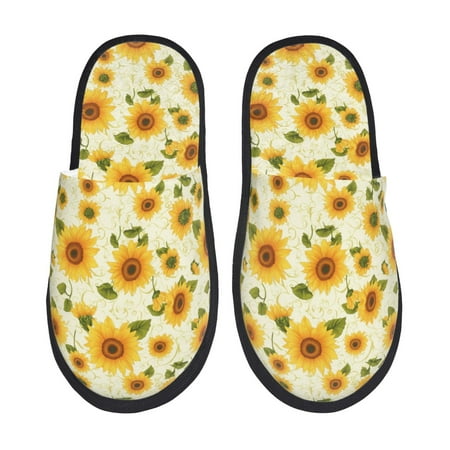 

Honeii European-style Pattern Sunflower print Slippers Memory Foam House Bedroom Slippers for Women and Men Fuzzy Plush Comfy Faux Fur Lined Slide Shoes-Large