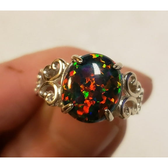 Black opal, black fire opal ring, engagement ring, opal ring, opal jewelry, opal, natural opalhandmade ring