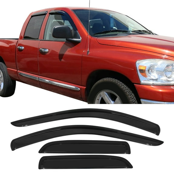 Ikon Motorsports Window Visors Deflector Fits 02-09 Dodge Ram Quad Cab Acrylic 4Pc Set Outside Mount