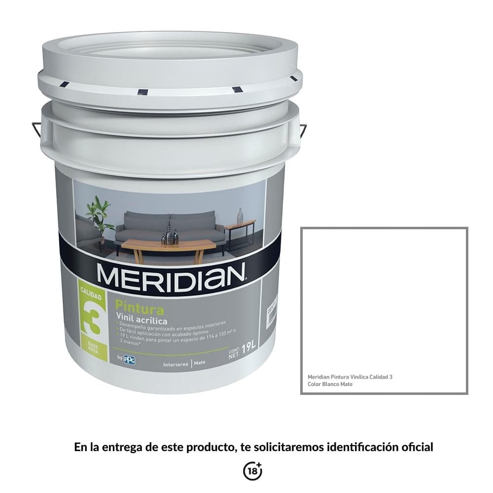 Pintura Meridian Clásica 3 Años Blanco Mate 19 Litros | Walmart en línea