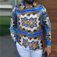 thumbnail image 3 of Camisa de fiesta de oficina con diseño de botonadura sencilla, talla L, blusa estampada de manga larga con cuello, 3 of 5