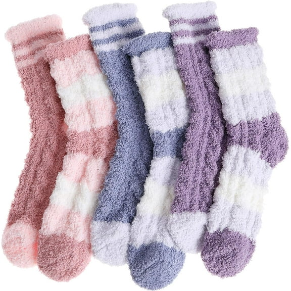 6 Pairs Fuzzy Socks Warm Winter Slipper Fluffy Sleep Cozy Comfy Socks for Mens Womens