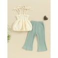 thumbnail image 4 of Arvbitana Toddler Baby Girls 2Pcs Summer Outfits Sleeveless Tie Up Smocked Bubble Tops + Solid Color Flare Pants 6M 12M 18M 24M 3T Infant Casual Long Pants Sets, 4 of 9