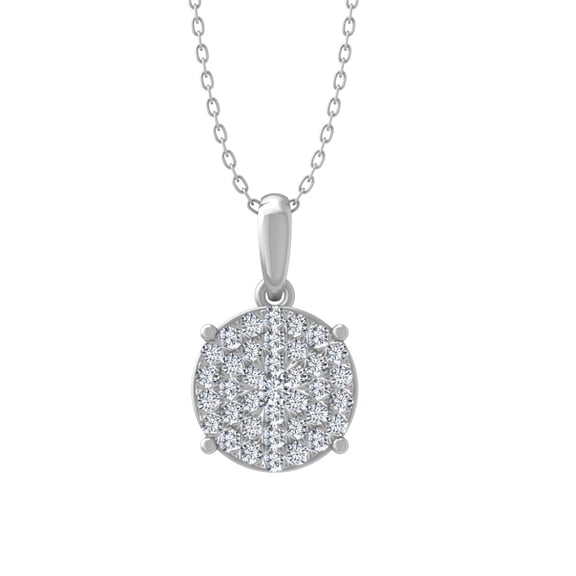 10K White Gold Round-Shape Cluster Lab Grown Diamond Pendant with Silver Cable Chain Necklace 18" (1/4 cttw, VS Clarity, D-F Color)