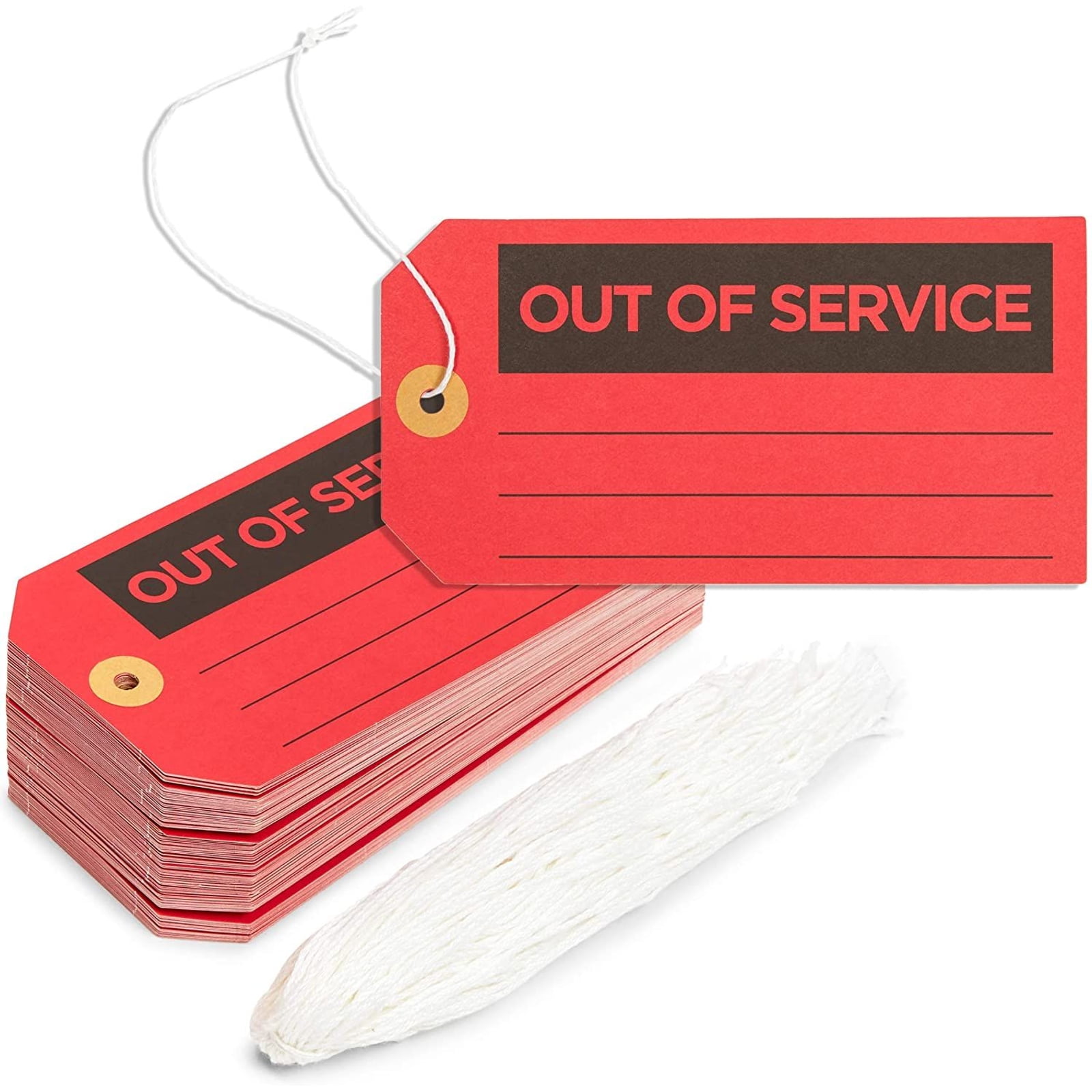 100 Pack Red Out of Service Tags with String, Bulk Set Maintenance