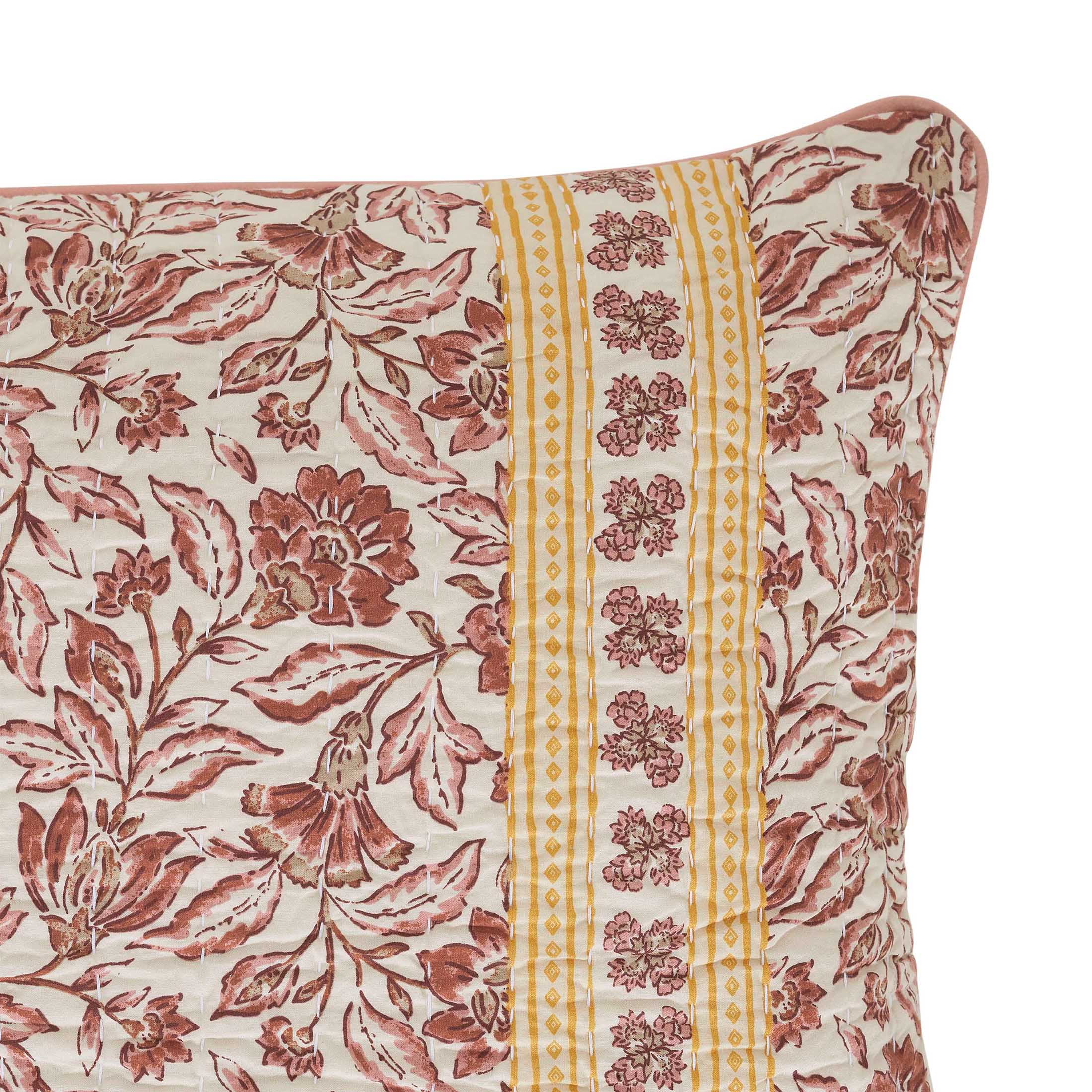 (2 pack) Better Homes & Gardens 20" x 20" Burgundy Red Block Print Floral Reversible Cotton Decorative Pillow