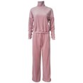 thumbnail image 3 of xiaxaixu Pyjamas 2 Pièces pour Femmes Set Mode Manches Longues Faux-Cou Tops + Pantalons Cordon de Serrage Set Loungewear, 3 of 5