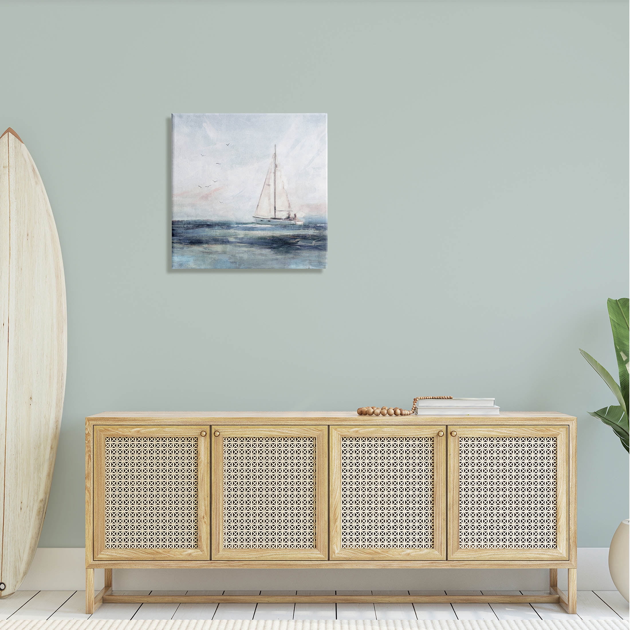Stupell Industries Nautical Sailboat Soaring Ocean Birds Painting Gallery Wrapped Canvas Print Wall Art, Design by Nina Blue