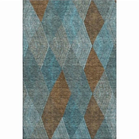 HomeRoots 676228 8 x 10 ft. Teal & Brown Geometric Washable Machine Made Rectangle Area Rug with UV Protection