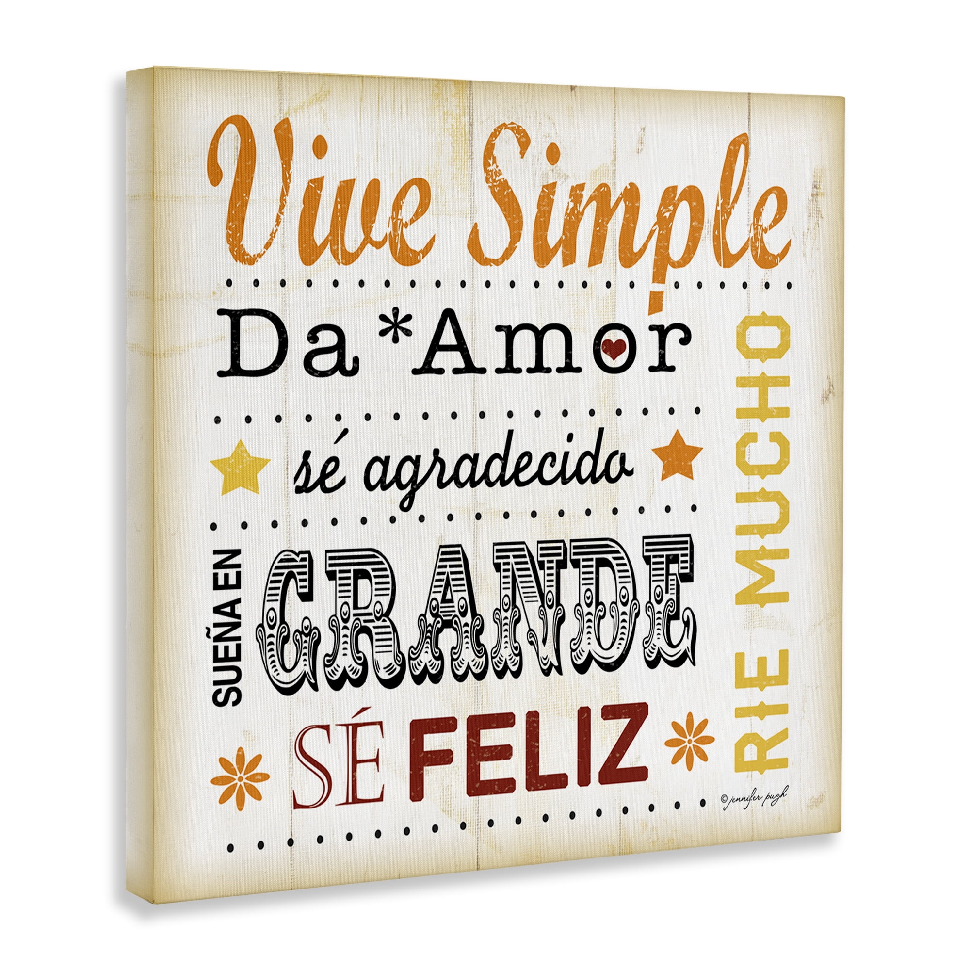 Stupell Industries Inspiraciones Diarias de Felicidad Inspirational Quotes & Sayings Painting Wrapped Canvas Art Print Wall Art, 30 x 30