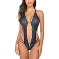 thumbnail image 2 of Mujeres Sexy Halter Body Ropa interior Cuello en V profundo Lencería de encaje floral, Azul, M Yuarrent XX000181-06, 2 of 7