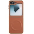 thumbnail image 2 of For Samsung Galaxy Z Flip 3 Magnetic Phone Case,Made From PU Leather + Hard PC,Luxurious Electroplated Frame Designing,Ultra Slim Thin Fit Shockproof Rugged Phone Case,Brown, 2 of 6