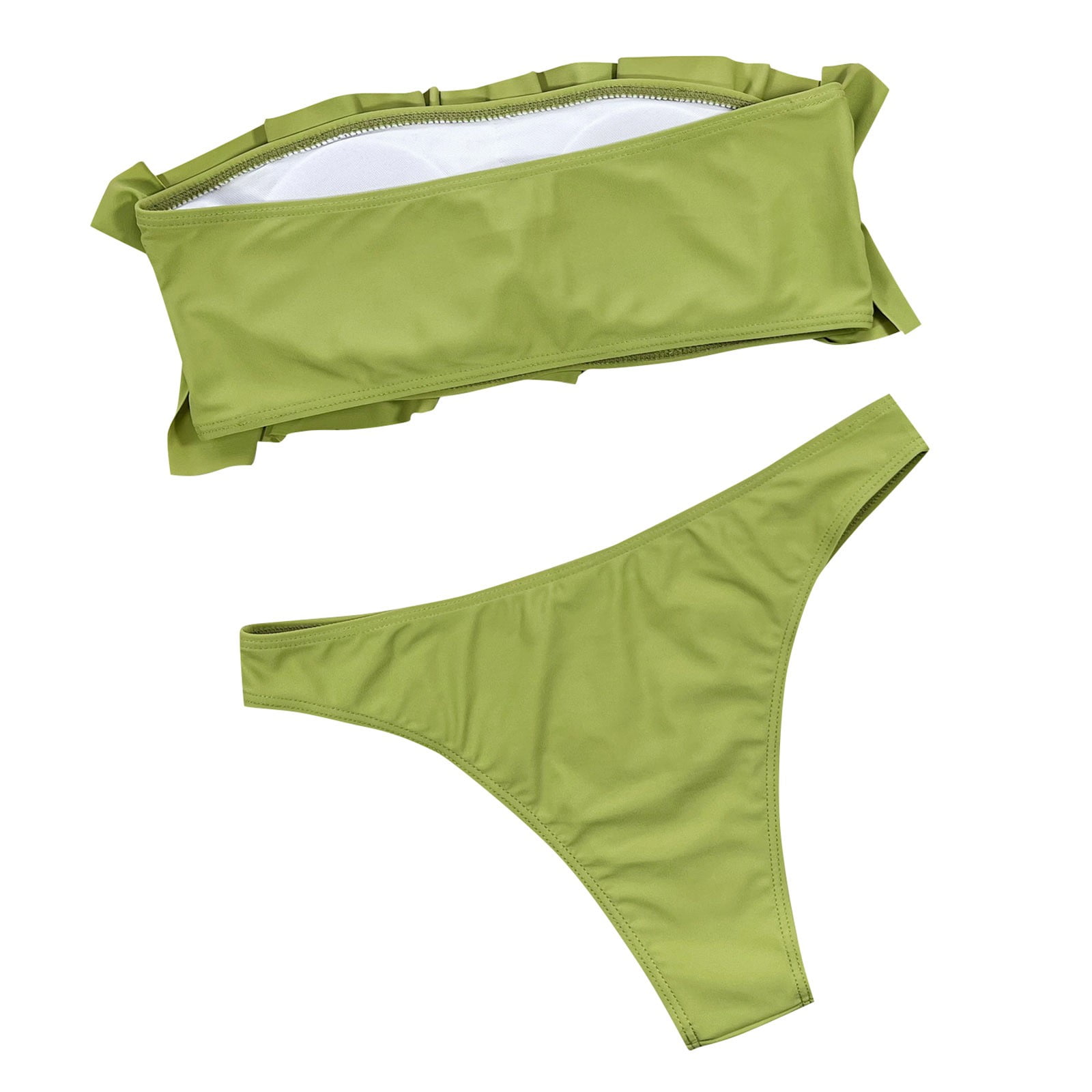 QWERTYU Womens Ruffle Bikini Top Bathing Suit High Cut High Waisted Bikini Bottom Solid Piece Swimsuit Strapless Sexy Bikini Sets Green M - Walmart.com
