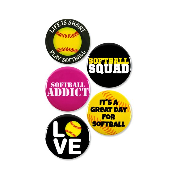 5 Pack - Softball Lovers Sports Pinback Buttons - 2.25 Inch
