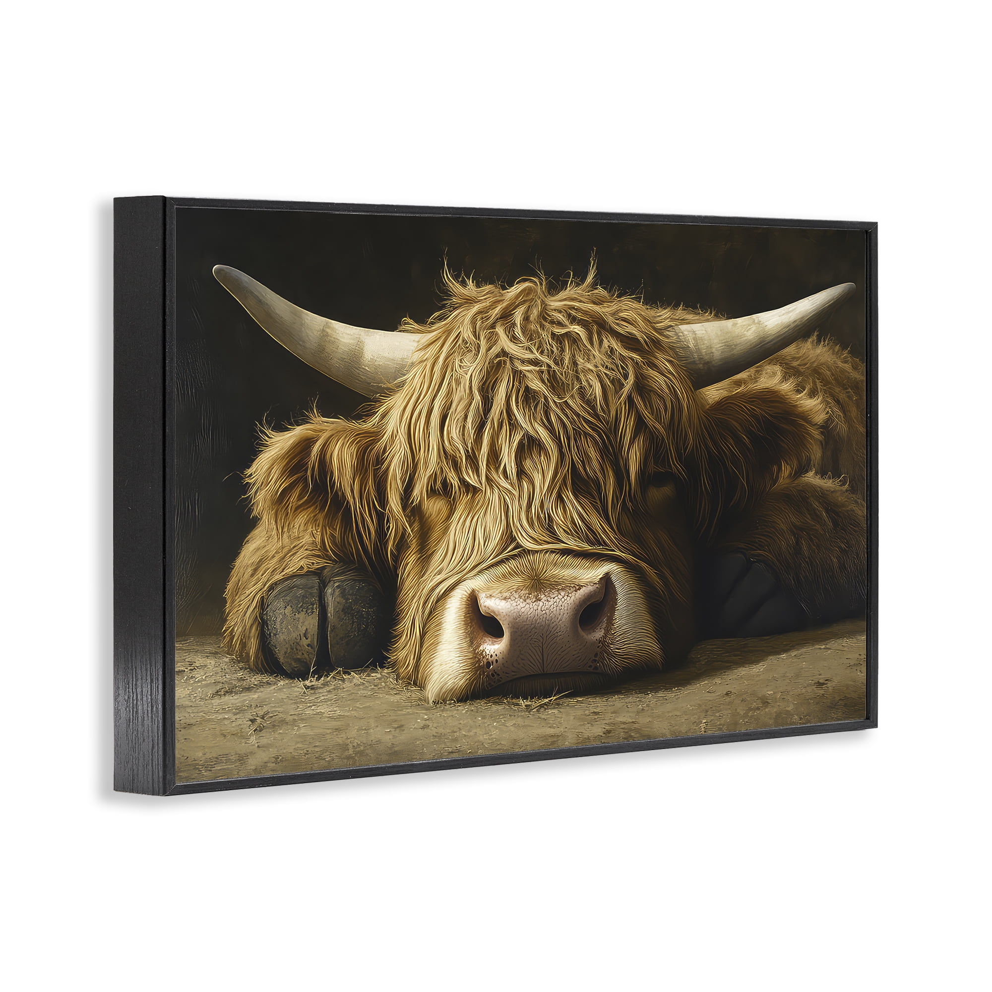 Stupell Industries Sleeping Highland Cow & Hoof Black Framed Giclee Art, design by The Wands Want