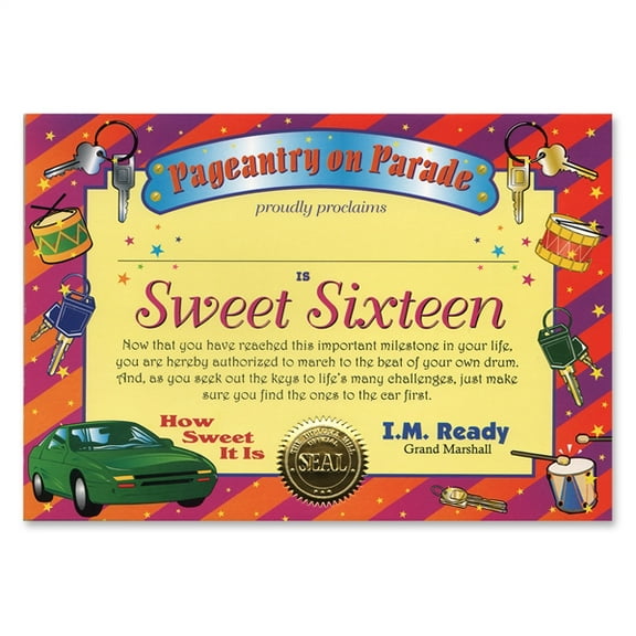 Beistle Pack of 6 ''Sweet Sixteen'' Certificates 5'' x 7''