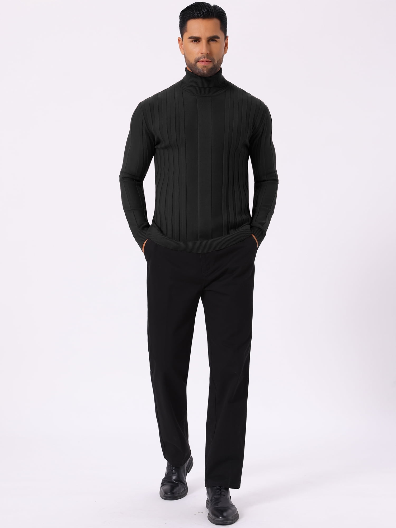 DARING DIVA Men's Solid Turtle Neck Warm Knitted Pullover Sweater 2XL Black