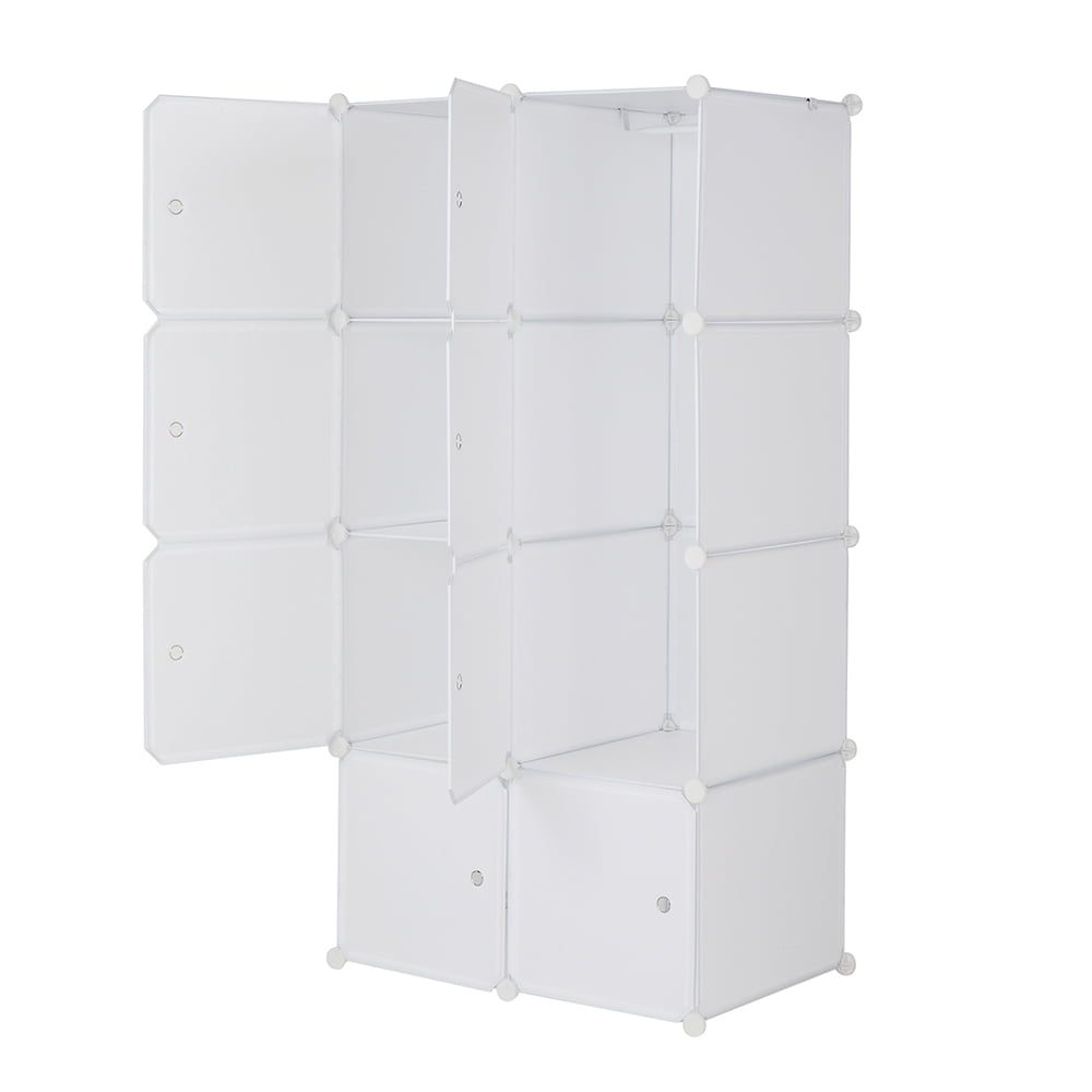 8-Cube Storage Organizer Stackable White Modular Shelves with Hanging Rod for Home & Office Organization