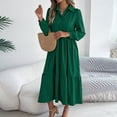 thumbnail image 5 of Odbmxy Womens Midi Dress Long Sleeve Tunic Dresses for Women Peplum Button Loose Solid Color Holiday Dresses,Green M, 5 of 8
