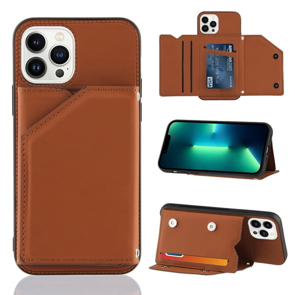 Mantto for iPhone 16 Pro Wallet Case, Double Magnetic Clasp Back Flip Kickstand with RFID Blocking Credit Card Holder Folio Durable Leather Phone Cases for Women Men Girls,Brown