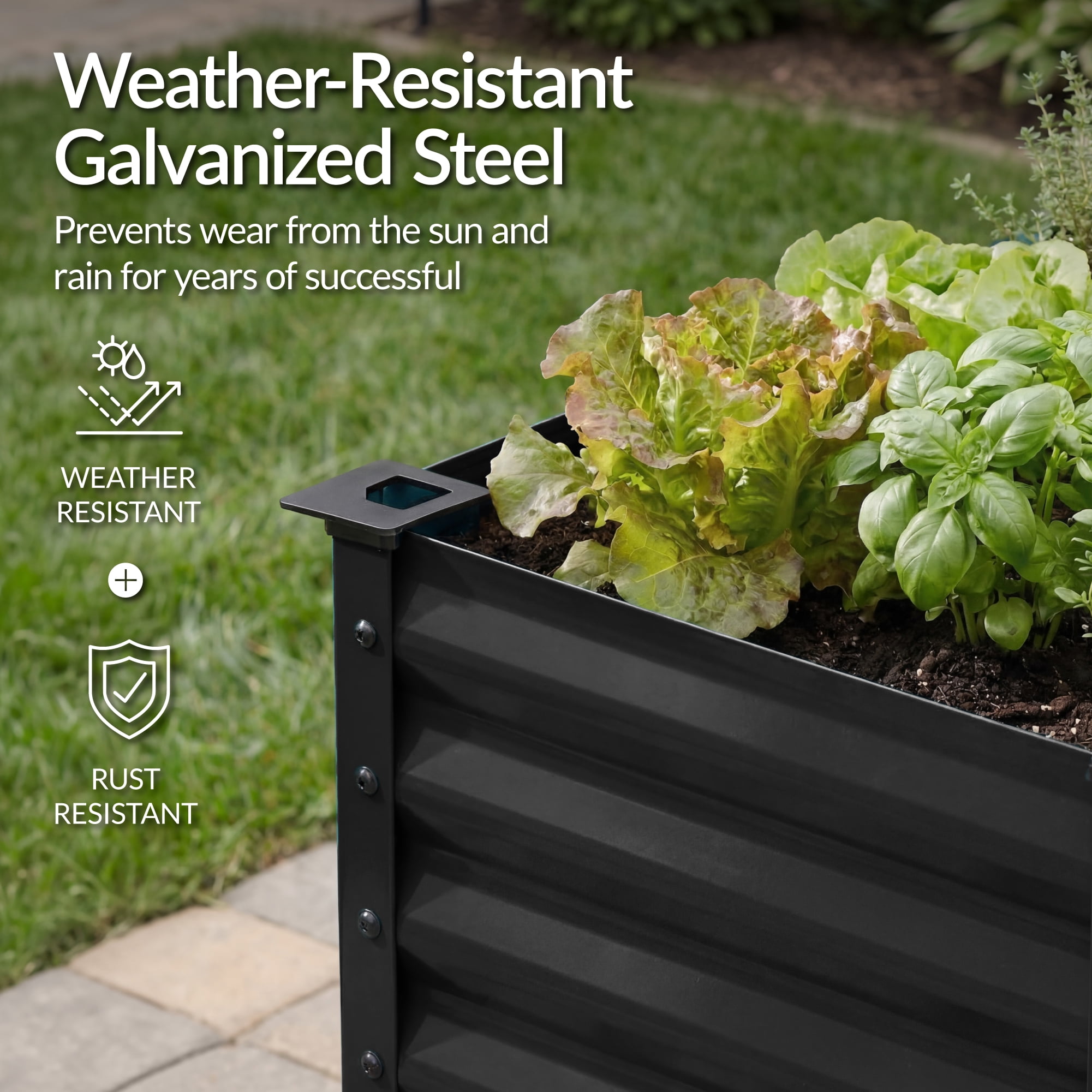 Best Choice Products 72x24x30in Non Toxic Elevated Galvanized Metal Garden Bed Corner Protectors - Black