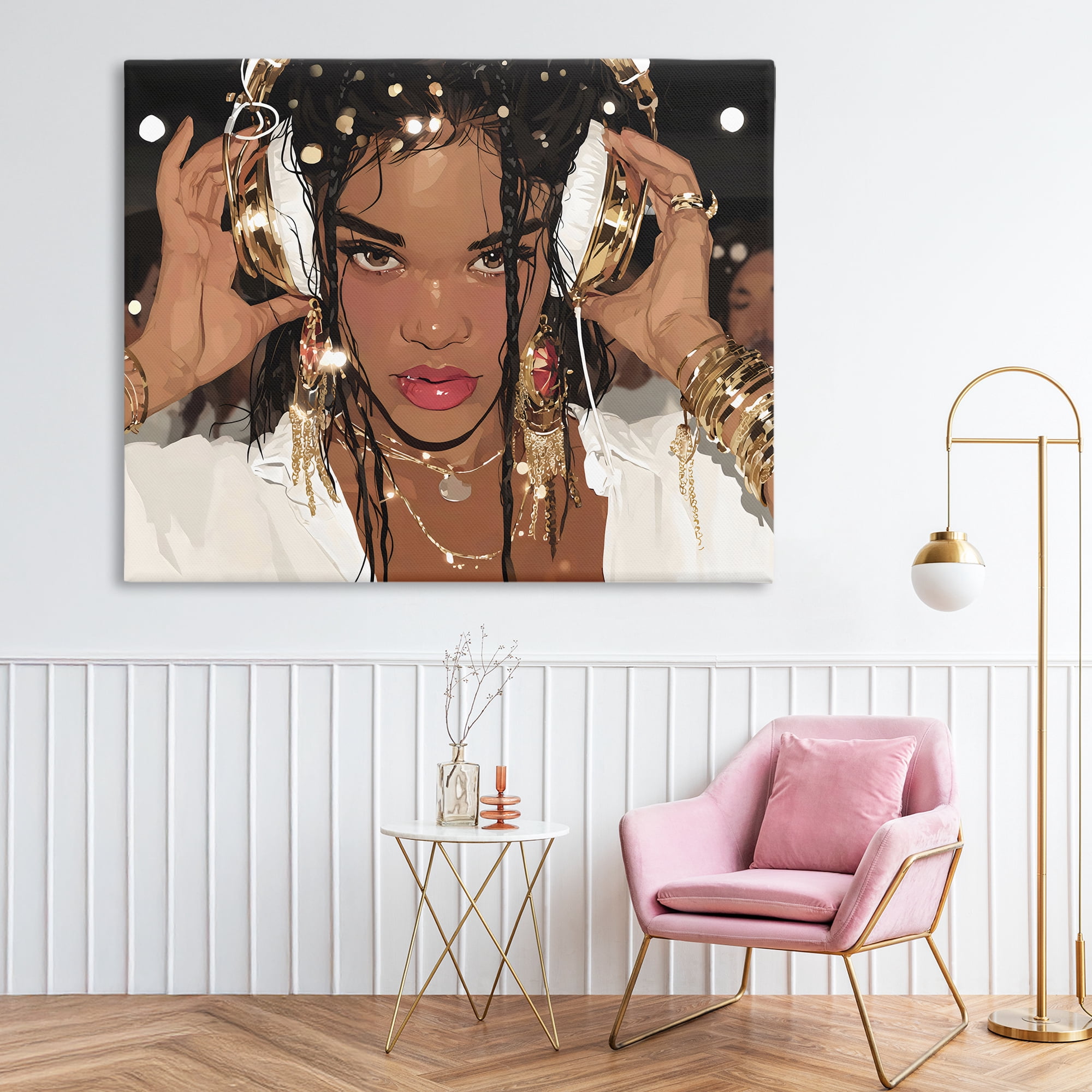 Stupell Industries Gold Headphones Glam Female Canvas Wall Art, design by Franklyn Gregory