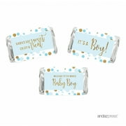 Baby Blue Gold Glitter Baby Shower Hershey´s Miniatures Mini Candy Bar Wrappers, 36-Pack