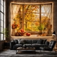 thumbnail image 4 of Autumn Orchard Through Rustic Window with Lace Curtains, Nostalgic Farmhouse for Nature Lovers, Harvest Wall Art Decor, Thanksgiving Gift, Tapestry Wall Hanging for Living Room and Bedroom, 4 of 5