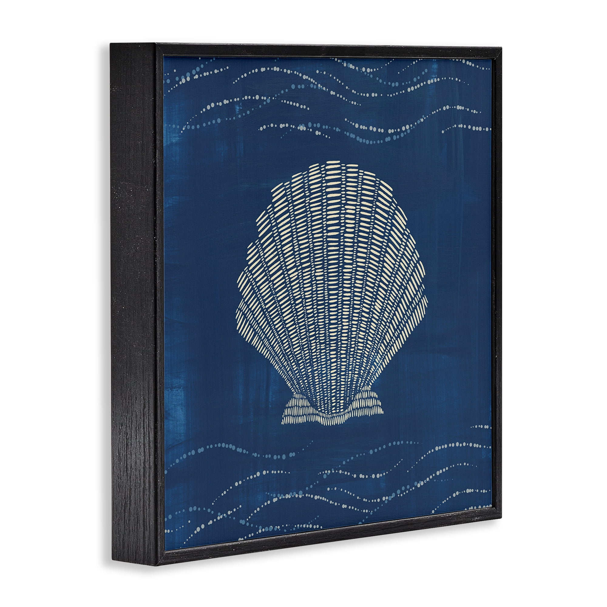 Stupell Industries Clam Shell on Blue Coastal Painting Black Framed Art Print Wall Art, 17 x 17