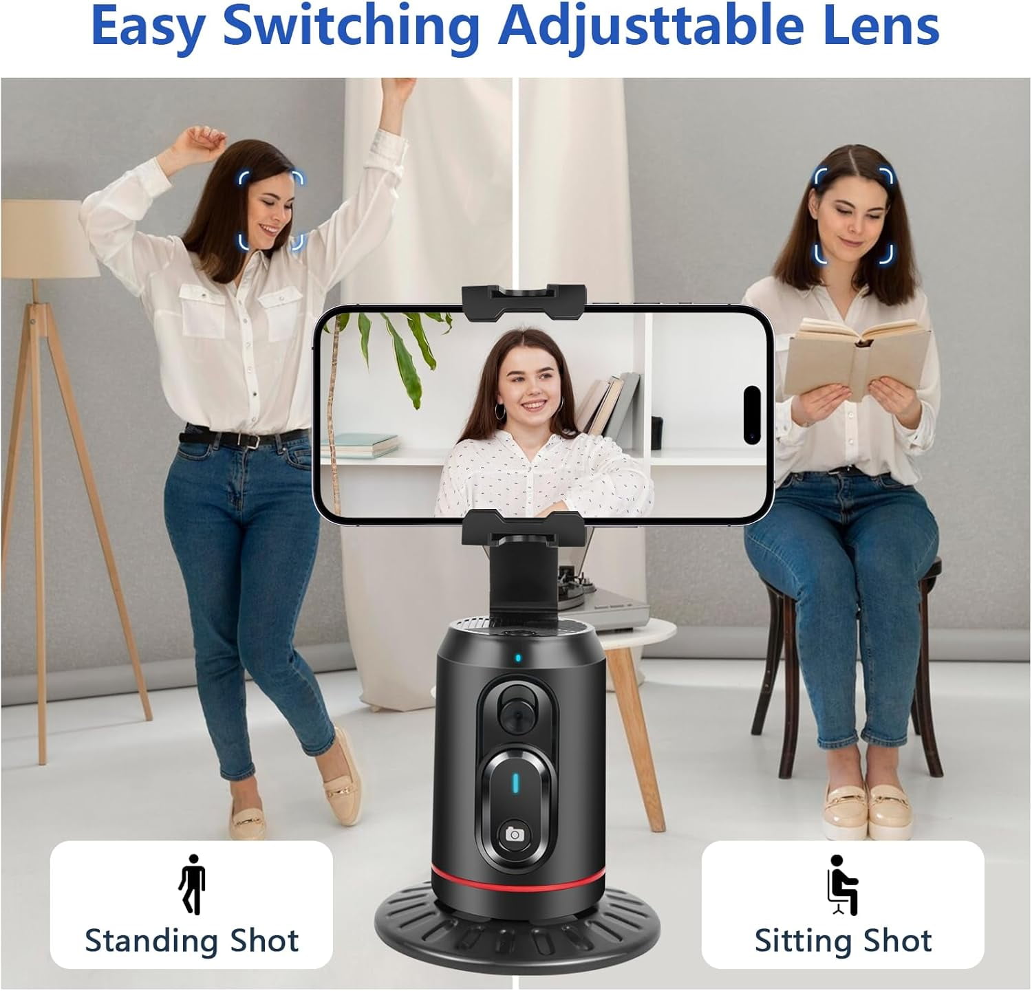 Auto Face Tracking Tripod,AI Smarts 360° Rotating Auto Tracking Phone Stand, No App Required,Camera Stand with Remote and RGB Fill Lights,Rechargeable Shooting Stand for Live Video Recording Tiktok