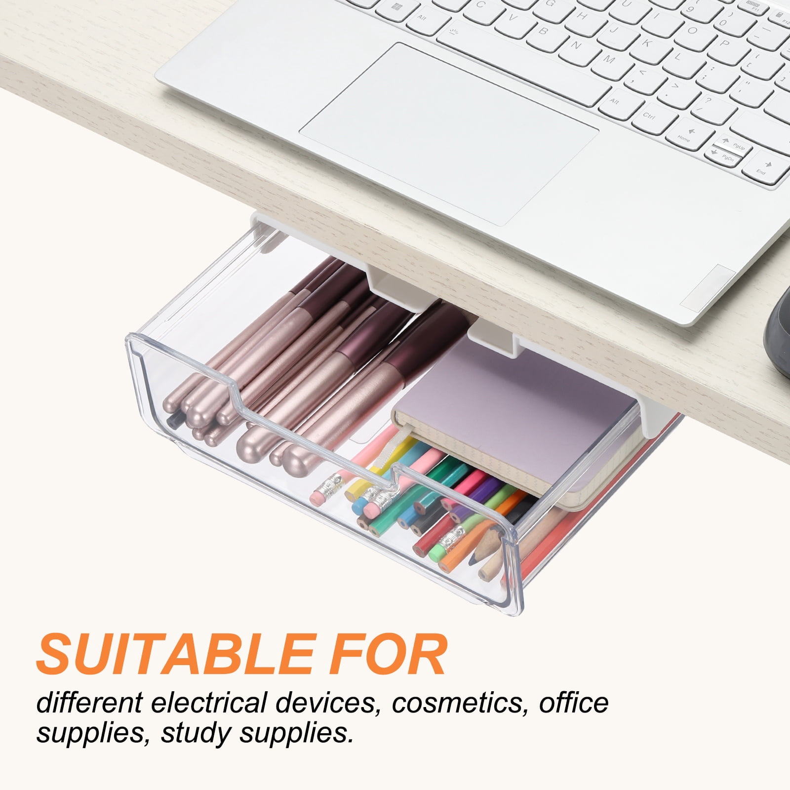 Uxcell Set of 2 Under Desk Drawer, Self-Adhesive Slide Out Storage Organizer Attachable Drawer Under Desk Shelf