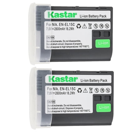 Kastar 2-Pack Battery Replacement for Nikon EN-EL15  EN-EL15a  EN-EL15b  EN-EL15c  EN-EL15e Battery  Nikon MH-25  MH-25a  MH-25b Charger  Nikon MB-D11  MB-D12  MB-D14  MB-D15  MB-D16  MB-D18 Grips