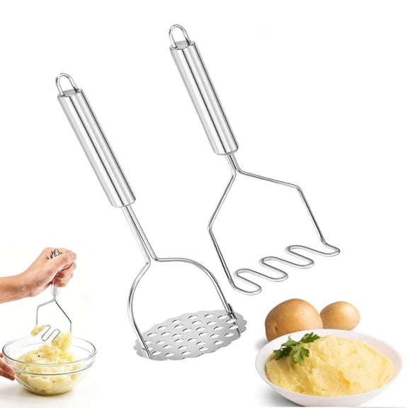 2PCS Stainless Steel Potato Masher - Food Masher Tool for Avocado, Bean, Salad, Vegetables, Fruit, Ground Beef, Meat