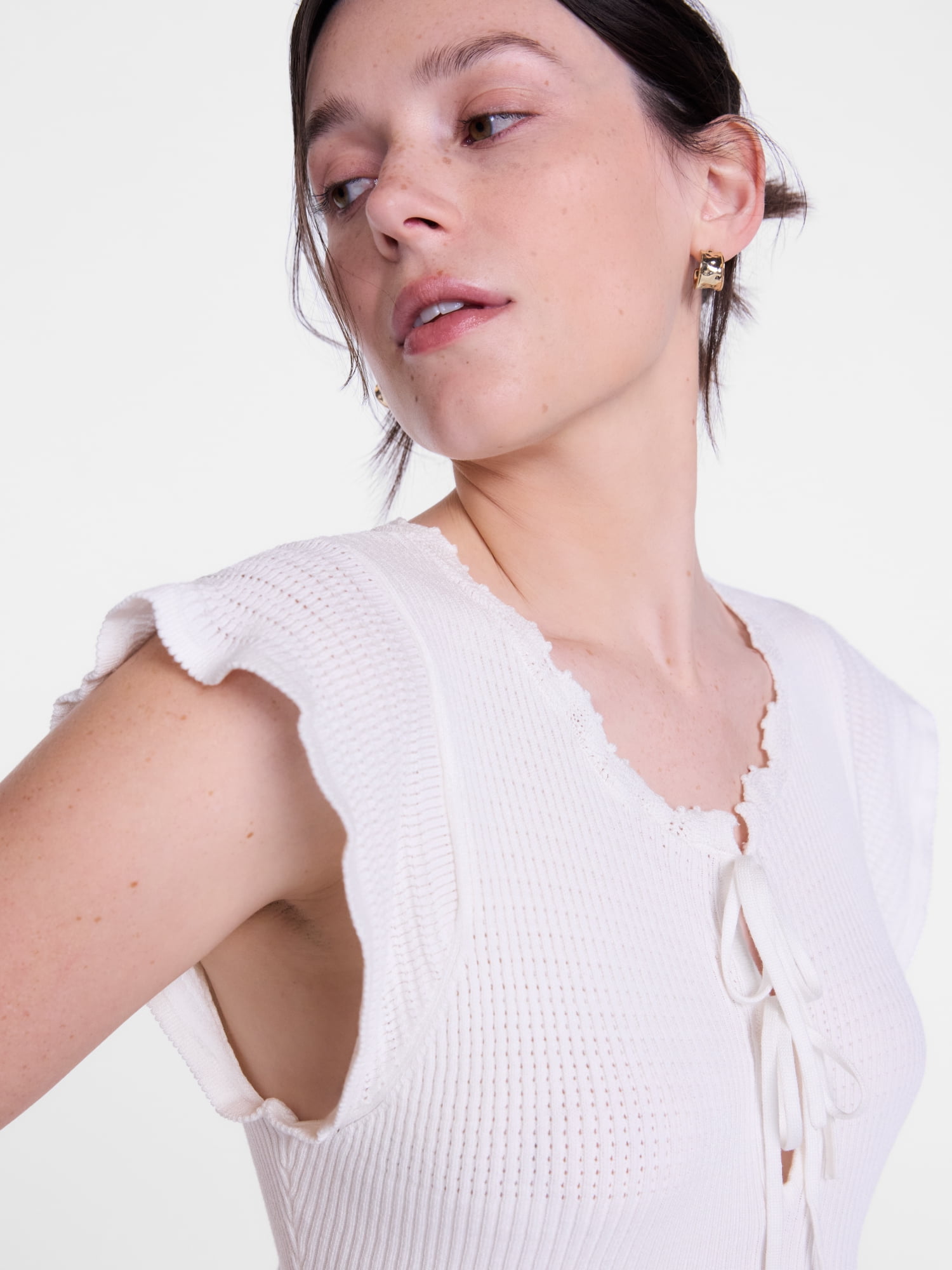 Scenario Women's Tank Sweater with Short Flutter Sleeves, Lightweight, Sizes XS-XXXL