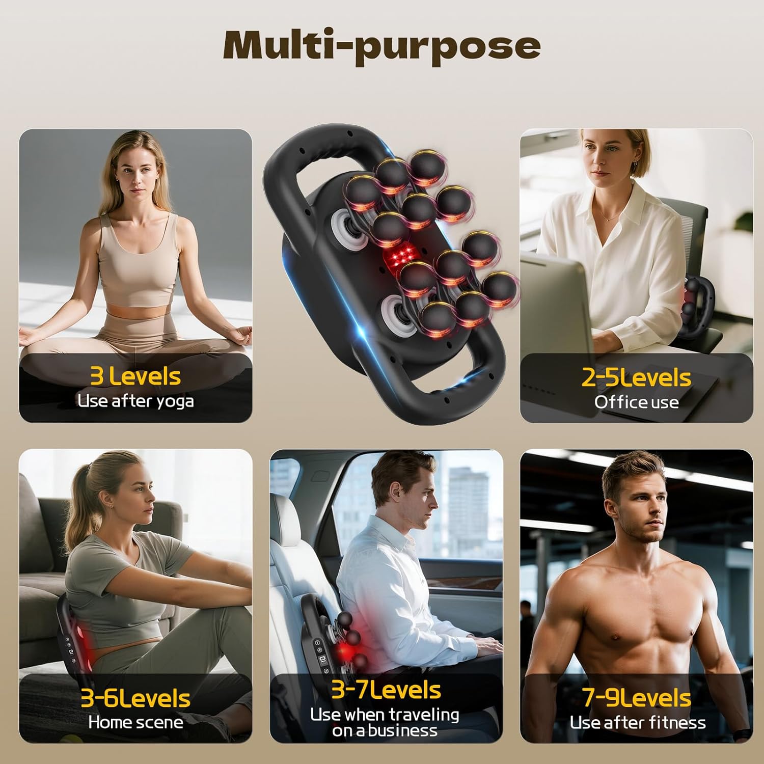 12 Head Deep Tissue Massage Gun with 9 Levels & 9 Modes Cordless Electric Percussion Massager for Full Body Muscle Pain Relief