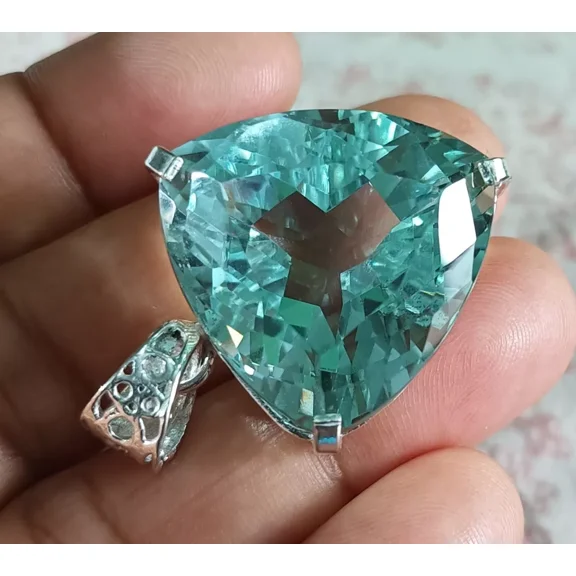 68 Ct Trillion Aquamarine Topaz 925 Solid Silver Pendant Loose Gemstone