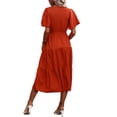 thumbnail image 3 of VISgogo Vestido Midi Elegante de Verano para Mujer, Vestido de Manga Corta con Cuello en V de Color Sólido con Cinturón para Fiesta en la Playa VISgogo  moda, 3 of 4