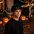 thumbnail image 7 of CINVREST Halloween Party Hat Creative Pumpkin Beret-Hat Cute Embroidery Fashion Knitted Hats Fall Winter Party Headwear (Free Size, Black), 7 of 7