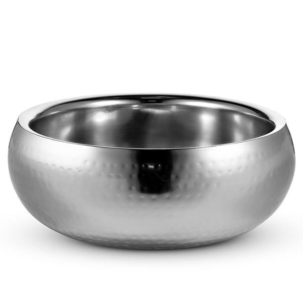 Kook Double Wall Stainless Steel Hammered Serving Bowl, 1.05 Gal