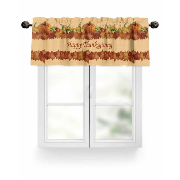 Fall Happy Thanksgiving Kitchen Valances for Windows Autumn Pumpkin Maple Leaf Valance Curtains for Kitchen /Living Room/Bedroom/ Bathroom Decor, 42"x12 " ,Rod Pocket 1 Panel,