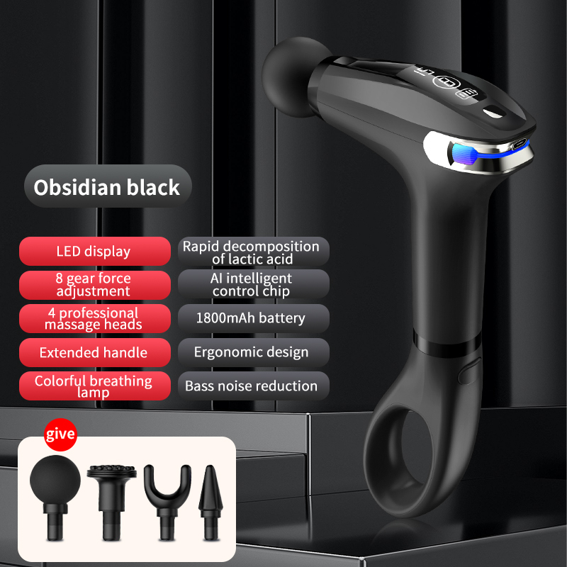 Portable Fascia Massage Gun with LED Display Removable Handle 4 Replaceable Heads Deep Tissue Muscle Relaxation