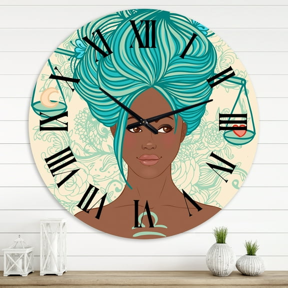 Designart 'Portrait Of Afro American Woman With Blue Hair I' Modern Wall Clock