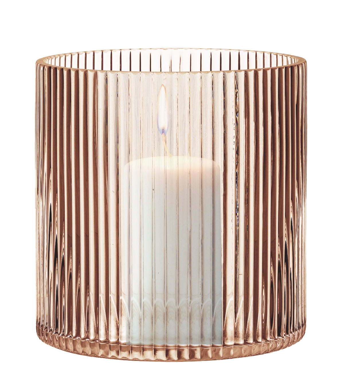 Better Homes & Gardens Amber Glass Ribbed Hurricane Candleholder, 5", Medium