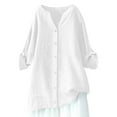 thumbnail image 3 of Women Blouses V-Neck Long Sleeve Plus Size Solid Color Pullover Shirts with Button Workout Gym Fashion Outdoor Cardigan Top White S, 3 of 7
