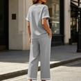 thumbnail image 7 of Mifsaly Comfy Lounge Sets for Women Casual Short Sleeve Crewneck T-Shirt and High Waisted Wide Leg Sweatpants Outdoor Travel Vacation Loungewear Gray,L, 7 of 7